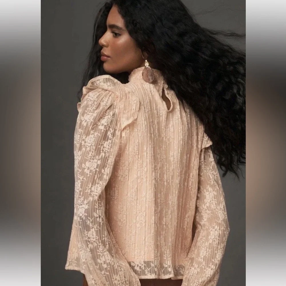 Anthropologie Porridge Sheer Lace Womens Blouse Small Romantic Victorian Poet - Picture 2 of 9